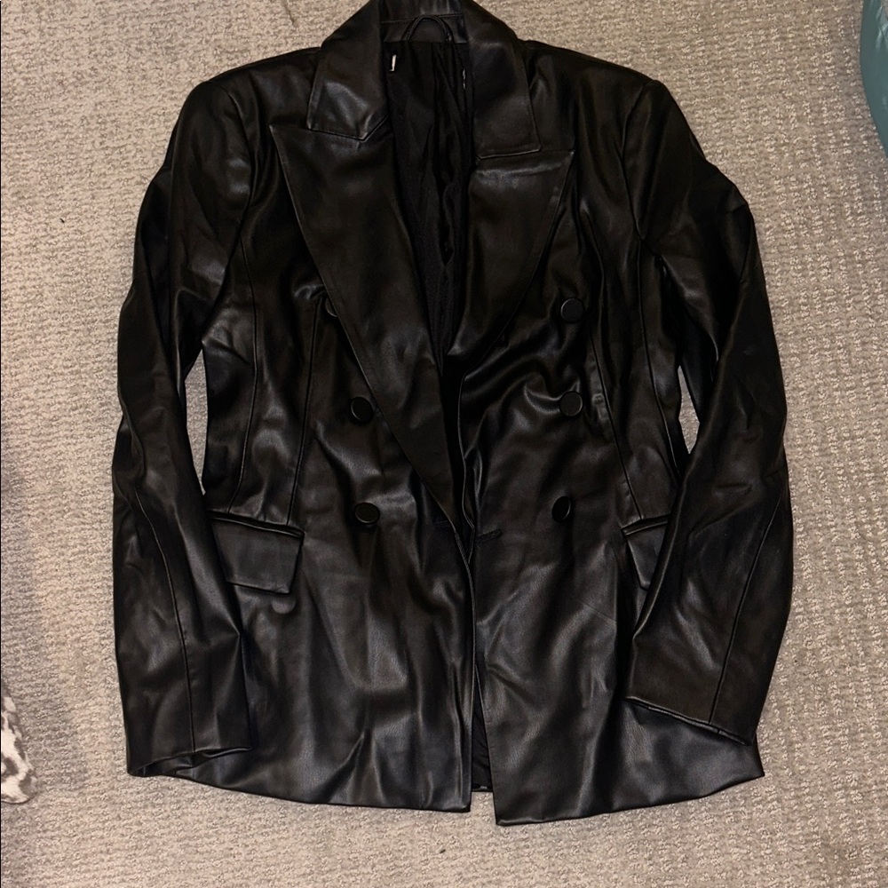 Zara Faux Leather Black Blazer
